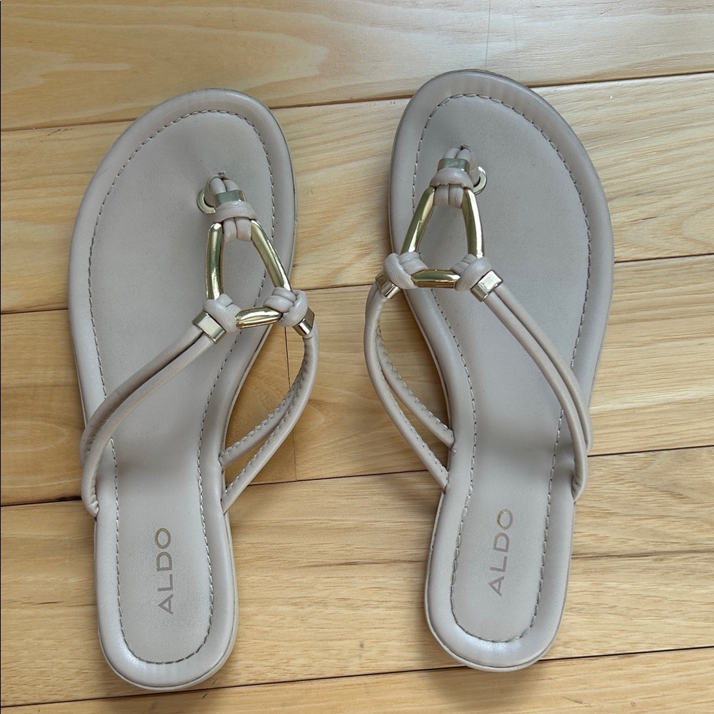 Aldo Beige Sandals with Gold Details